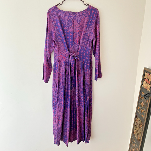 Vintage Purple Pink Batik Sheer Maxi Dress Boho Festival Hippie Witchy Fairy M - Picture 2 of 9